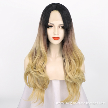 Vigorous Manufacturers Ombre Blonde With Closure Wholesale Heat Resistant Curly Hair Colorful Lace Front Synthetic Wigs